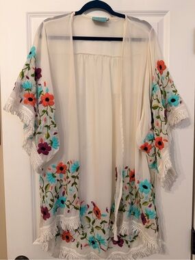 Judith March embroidered and fringed wrap kimono or cover up